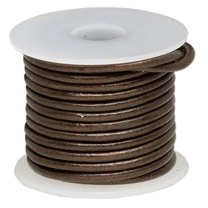 Cord, leather (coated), metallic bronze, 2mm. Sold per 5-yard spool.