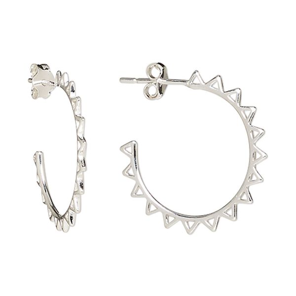 Earring, Create Compliments®, sterling silver, 23mm round hoop with post and open triangle design. Sold per pair. image number 0