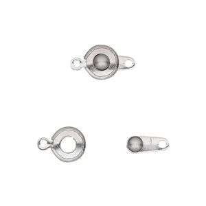 Clasp button 1pkg4, 7.5mm, stainless steel 1-strand