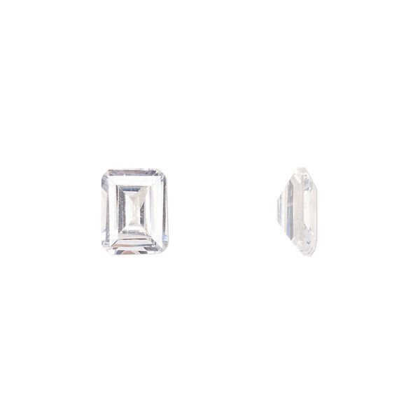 Gem, cubic zirconia, white, 9x7mm faceted emerald-cut, Mohs hardness 8-1/2. Sold individually. image number 0