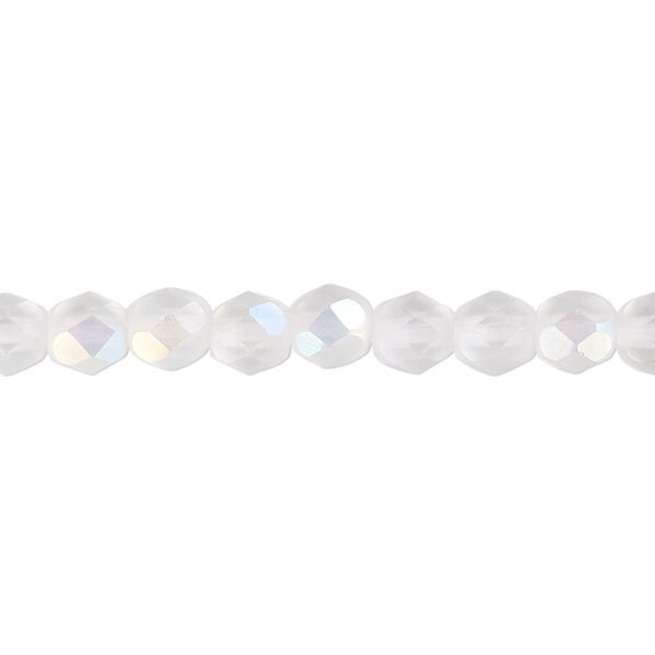 Bead, Czech fire-polished glass, translucent matte opal AB, 6mm faceted round. Sold per pkg of 1,200 (1 mass). image number 0
