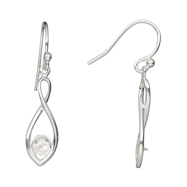 Ear wire fishhook 1pkg2 sterling silver, 34.5mm / 4mm cup / 2mm peg / fits 4-5mm bead, 20 gauge image number 0