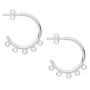 Earring hoop 1pkg10 silver-plated, 21mm 0.75 round / 7 closed loop / earnuts, 20 gauge brass 5 pair