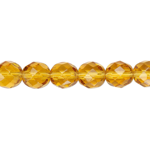 Bead, Czech fire-polished glass, honey, 8mm faceted round. Sold per pkg of 600 (1/2 mass). image number 0