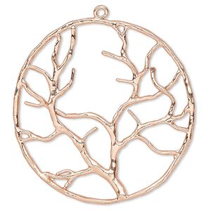 Focal, copper-plated brass, 38mm single-sided open round tree of life. Sold per pkg of 2.