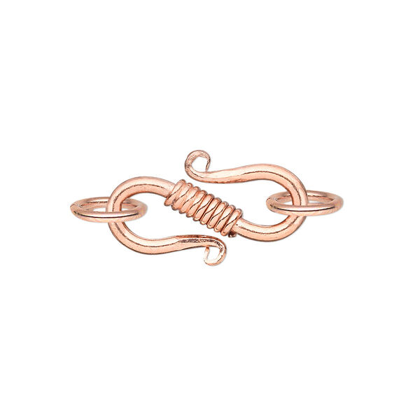 Clasp, S-hook, copper, 19x12mm with rope design and (2) 6.5mm jump rings. Sold per pkg of 6. image number 0