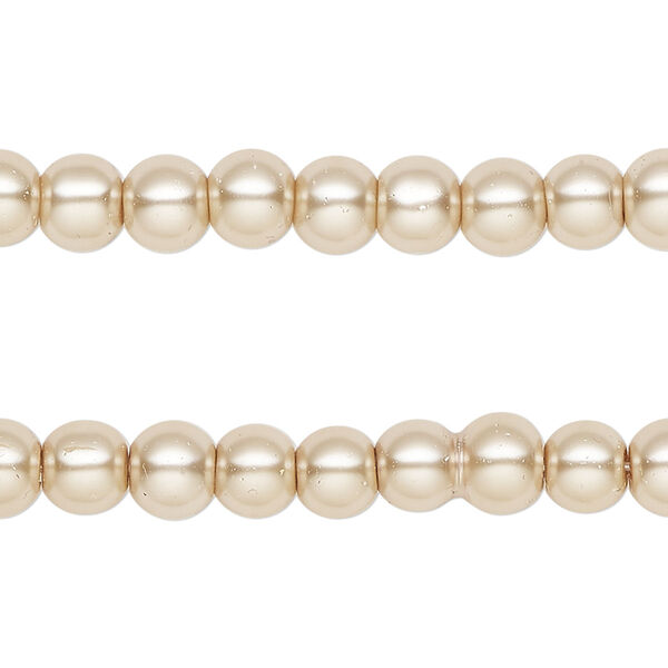 Bead, glass pearl, light gold, 5-6mm round. Sold per pkg of (2) 15-inch strands, approximately 140 beads. image number 0