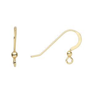 Ear wire fishhook 1pkg10 sterling silver, 15mm flat / 2.5mm ball / open loop, 21 gauge "vermeil" 5 pair