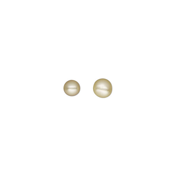 Pearl, cultured freshwater (dyed), yellow, 4mm half-drilled button, C+ grade, Mohs hardness 2-1/2 to 4. Sold per pkg of 2. image number 0