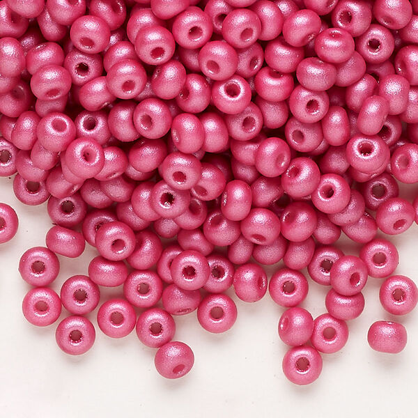 Seed bead, Preciosa Ornela Czech glass, pkg/50g, #6 rocaille, opaque PermaLux dyed magenta chalkwhite, (22011). image number 0