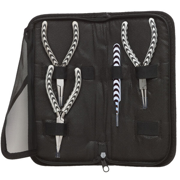 Pliers set, stainless steel / PVC foam / vinyl, black and white, 5-1/2 inch pliers / 5-1/4 inch tweezers / 10 x 4-1/2 x 1-1/2 inch case. image number 0