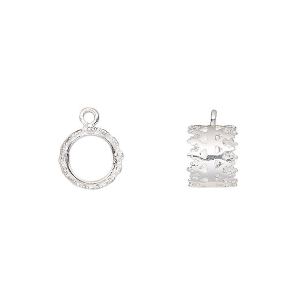 Drop, sterling silver, 9mm double-sided round with (2) 8mm round cabochon bezel settings. Sold individually. image number 0