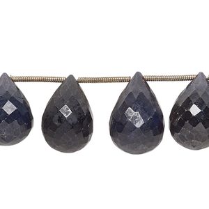 Blue sapphire 1pkg15, hand-cut top-drilled faceted teardrop bead 14x10mm-19x12mm