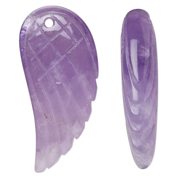 Focal, amethyst (natural), 38x18mm-40x19mm hand-cut two-sided wing, B grade, Mohs hardness 7. Sold individually. image number 0
