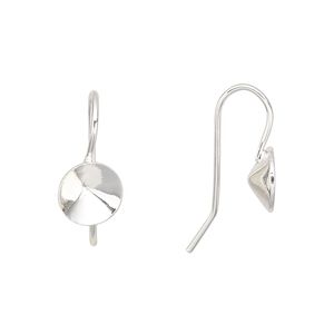 Ear wire, Almost Instant Jewelry®, silver-finished brass, 16mm fishhook with SS39 rivoli glue-in setting, 19 gauge. Sold per pkg of 5 pairs.