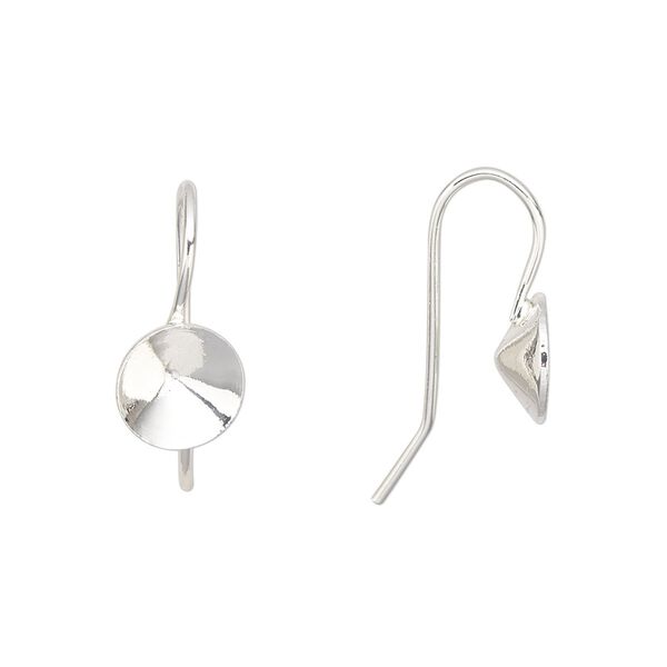 Ear wire, Almost Instant Jewelry®, silver-finished brass, 16mm fishhook with SS39 rivoli glue-in setting, 19 gauge. Sold per pkg of 5 pairs. image number 0