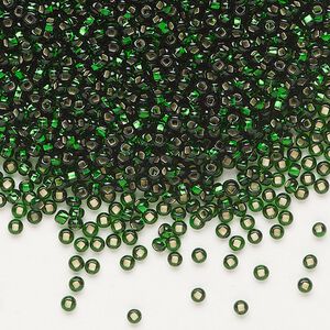 Seed bead, Preciosa Ornela Czech glass, pkg/50g, #11 rocaille, transparent silver-lined medium green, (57060).