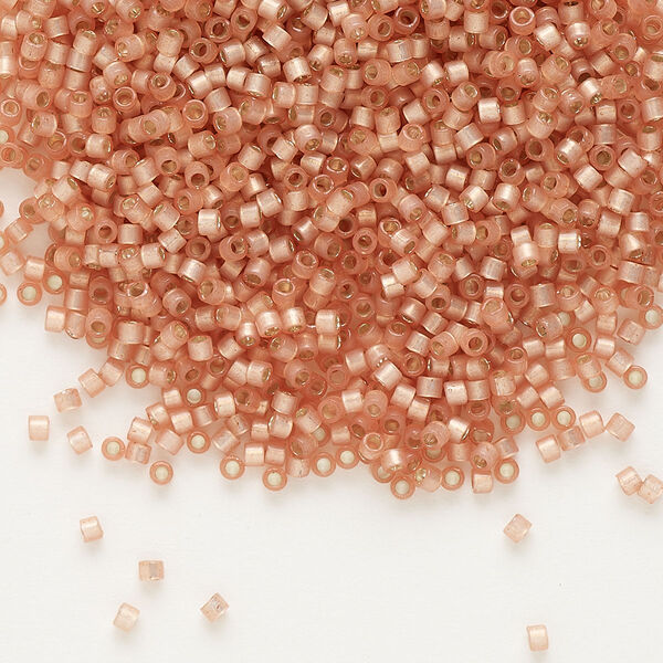 Seed bead, Delica®, glass, pkg/50g, #11 round, translucent silver-lined peach (DB-0622). image number 0
