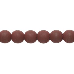Bead, coated glass, opaque burgundy, 8mm round. Sold per 7-inch strand, approximately 20 beads.