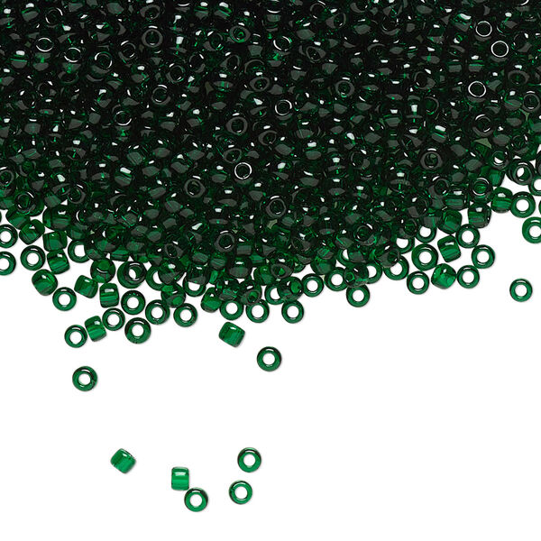 Seed bead, TOHO BEADS®, glass, pkg/7.5g, #11 round, transparent emerald green (TR-11-939). image number 0
