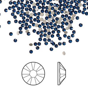 Flat back 1440pk dark sapphire foil back, Swarovski® ReCreated™ 1.7-1.9mm XILION rose round SS5 2058