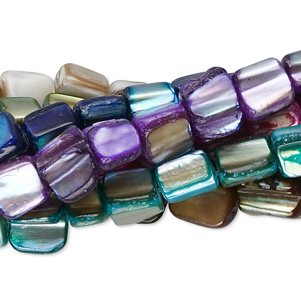 Bead mix, mother-of-pearl shell (natural / dyed), multicolored, mini to medium nugget, Mohs hardness 3-1/2. Sold per pkg of (8) 15-1/2" to 16" strands. image number 0