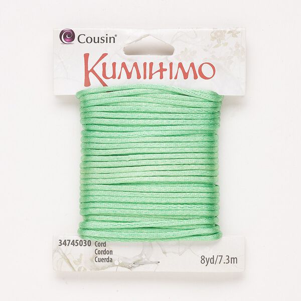 Cord, satin, green, 2mm round. Sold per 8-yard pkg. image number 0