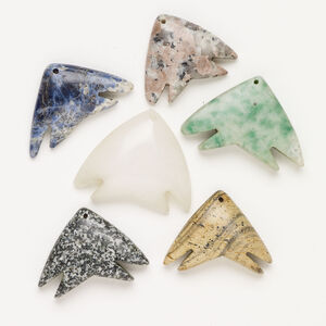 Multi-gemstone 1pkg6, top-drilled puffed / flat fish drop mix 29x24mm-44x30mm