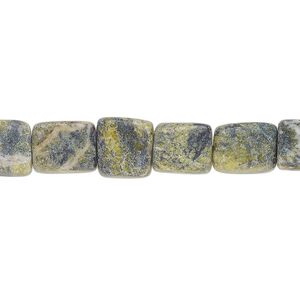 Yellow "turquoise" (serpentine with quartz) 1pkg1, tumbled pebble bead natural 15.5-16 inch medium to large