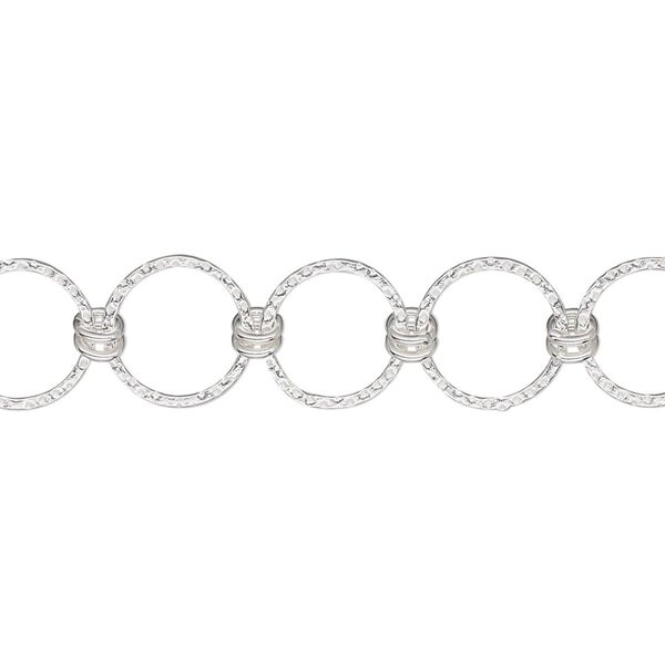 Chain, sterling silver, 10mm textured knurled round link. Sold per pkg of 5 feet. image number 0