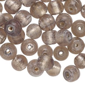 Bead, lampworked glass, translucent grey, 8mm round with swirl design. Sold per 2-ounce pkg, approximately 75 beads.