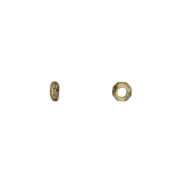 Bead, TierraCast®, antique brass-plated pewter (tin-based alloy), 4x2mm-5x2mm nugget rondelle. Sold per pkg of 20. image number 0