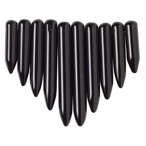 Black onyx 1pkg10, top-drilled spike fan focal graduated 19x5mm-41x5.5mm