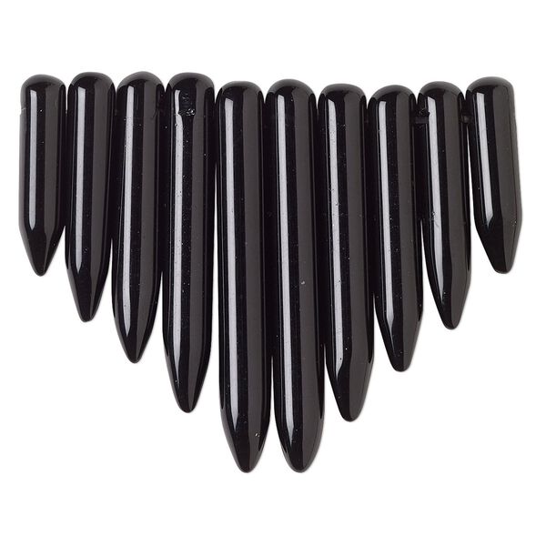Black onyx 1pkg10, top-drilled spike fan focal graduated 19x5mm-41x5.5mm image number 0