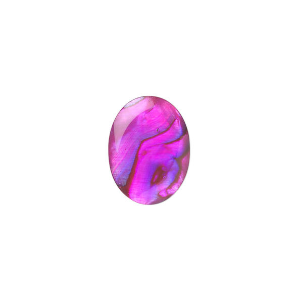 Cabochon, paua shell (coated / dyed), pink, 16x12mm calibrated oval, Mohs hardness 3-1/2. Sold per pkg of 4. image number 0