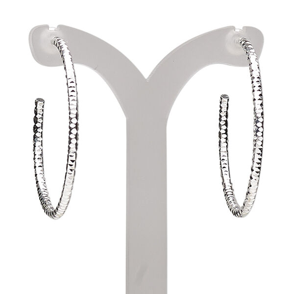 Earring, silver-plated brass, 32mm textured round hoop. Sold per pair. image number 0
