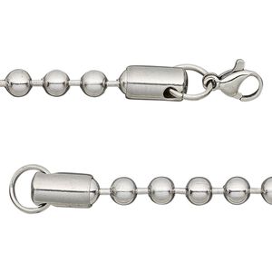 Chain, Almost Jewelry™, stainless steel, 4.5mm ball, 8 inches with lobster claw clasp. Sold per pkg of 4.