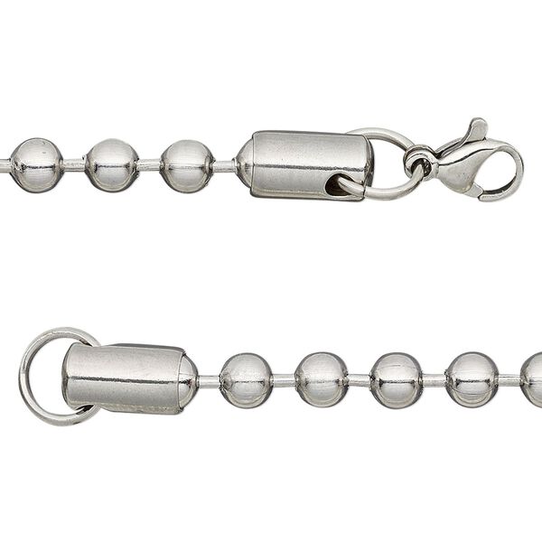 Chain, Almost Jewelry™, stainless steel, 4.5mm ball, 8 inches with lobster claw clasp. Sold per pkg of 4. image number 0