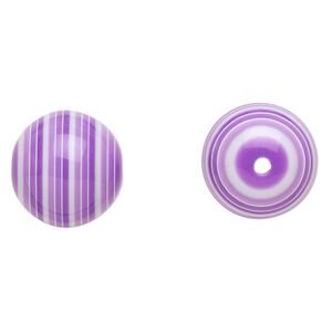 Bead, laminated acrylic, purple / lavender / white, 20mm round. Sold per pkg of 20.