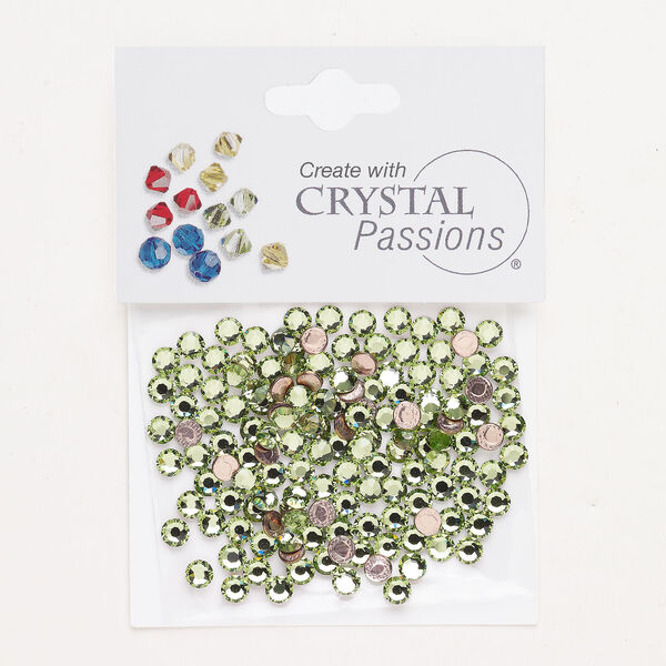 Flat back 1pkg144 peridot foil back, Crystal Passions&reg; rhinestone 3.80-4.00mm hotfix round SS16 image number 0