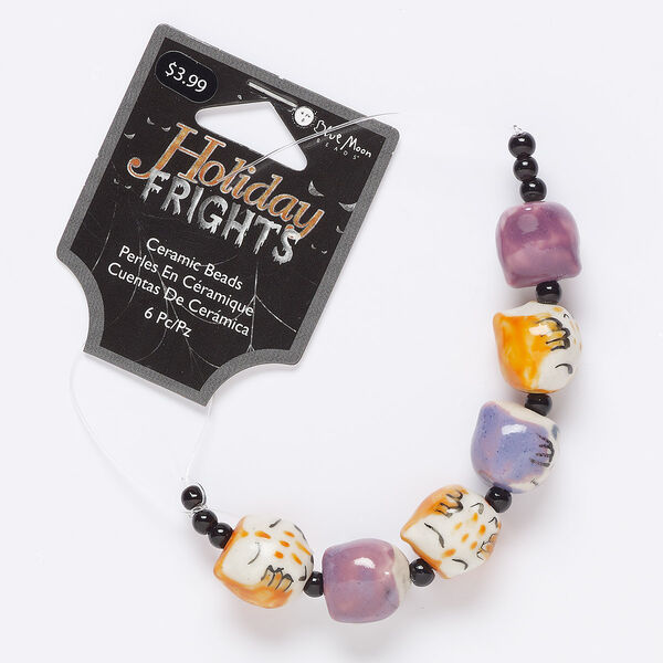 Bead, porcelain, multicolored, 14mm hand-painted owl with 2.5mm hole. Sold per pkg of 6. image number 0