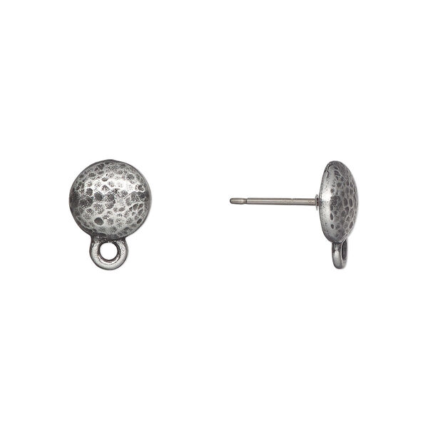 Earstud, TierraCast®, "Hammertone" collection, pewter (tin-based alloy), 9mm hammered round with closed loop and titanium post. Sold per pkg of 5 pairs. image number 0