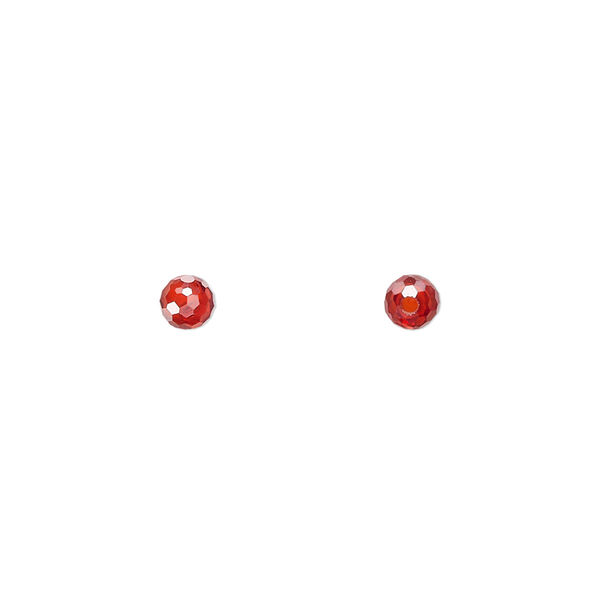 Bead, cubic zirconia, red, 4mm half-drilled faceted round. Sold per pkg of 4. image number 0
