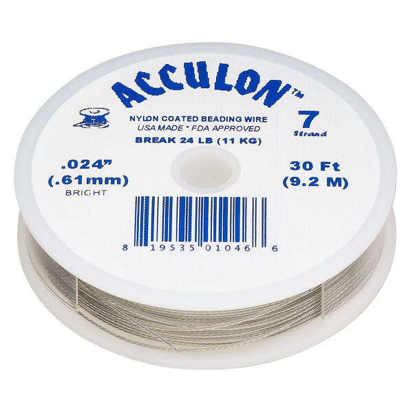 Beading wire, Acculon®, nylon-coated stainless steel, clear, 7 strand, 0.024-inch diameter. Sold per 30-foot spool. image number 0
