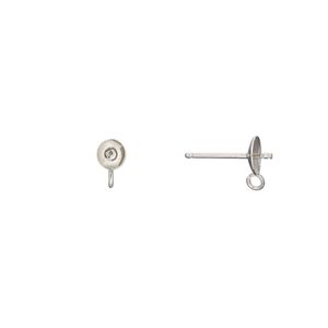 Earstud 1pkg2 sterling silver, 4mm cup with peg / open loop / 4-6mm half-drilled round setting / earnut, 1 pair