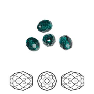 Bead 4pk emerald, Crystal Passions® 7x6mm olive briolette 5044