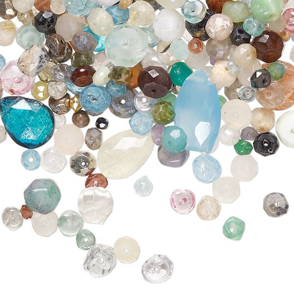 Multi-gemstone 1pkg1, hand-cut top-drilled / center-drilled faceted mixed shape bead 1 oz mix 3x1mm-13x7mm image number 0