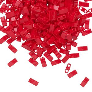 Seed bead, TILA®, glass, pkg/250g, 5x2.3mm half tila rectangle, opaque red, (HTL-408).