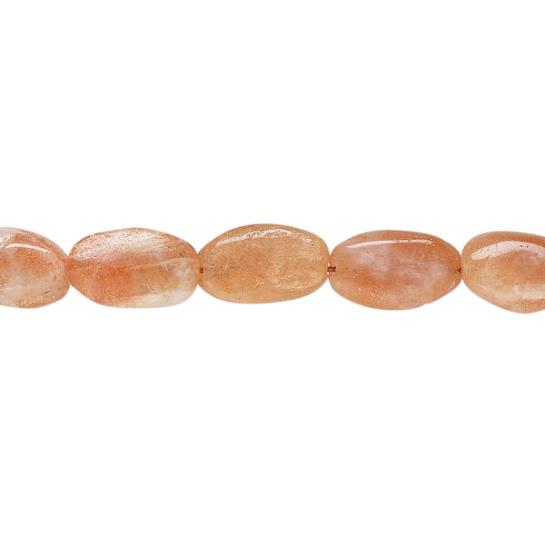 Sunstone 1pkg1, hand-cut puffed oval bead natural C- grade, 14 inch 9x7mm-14x9mm image number 0