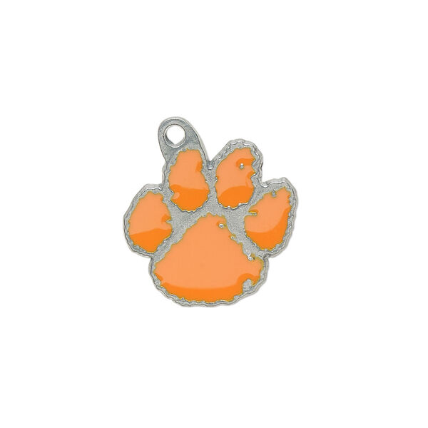 Charm, enamel and "pewter" (zinc-based alloy), orange, 20x18mm single-sided center-facing Clemson Tigers. Sold individually. image number 0